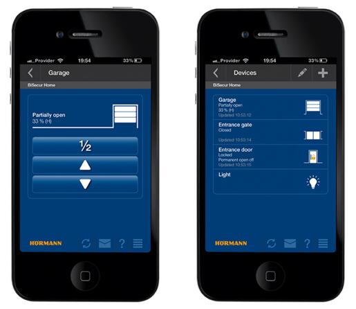 圖：通過BiSecur App，您可以隨時了解車庫門及其他霍曼智能家居應(yīng)用的狀態(tài)