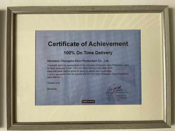 來自霍曼常熟的承諾——100%準(zhǔn)時(shí)交貨